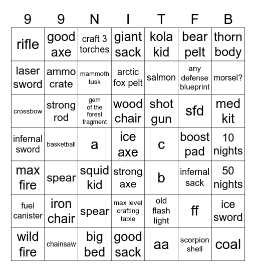 bingo for sleep over maybe. Bingo Card