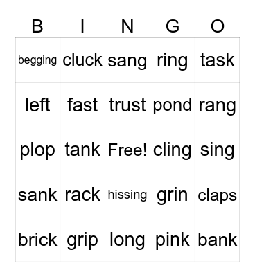 Closed Syllables Bingo Card