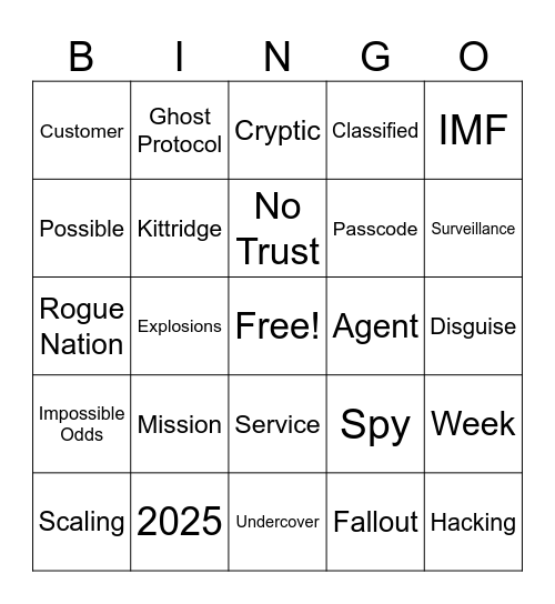 MISSION POSSIBLE BINGO Card