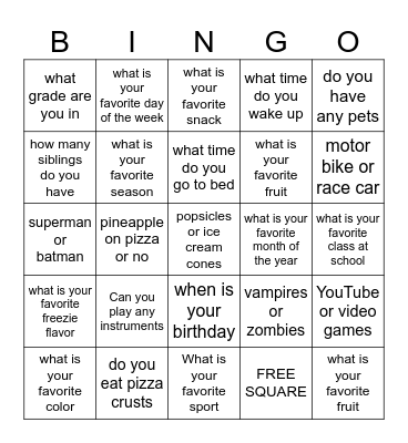 Junior Robotics Bingo Card