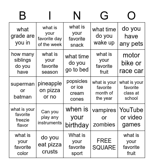 Junior Robotics Bingo Card