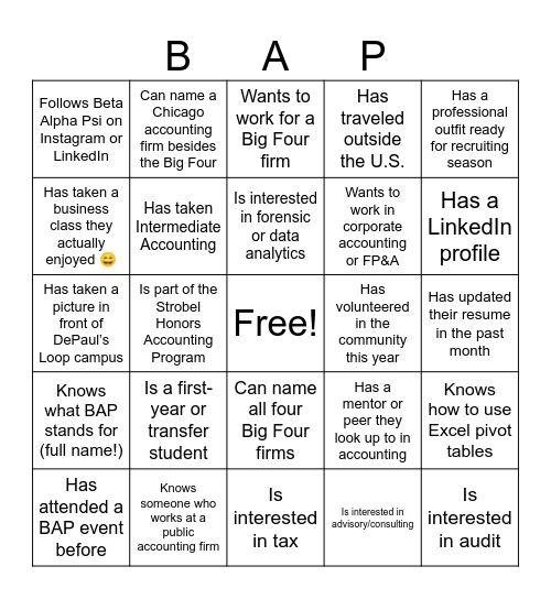 Career Bingo Card