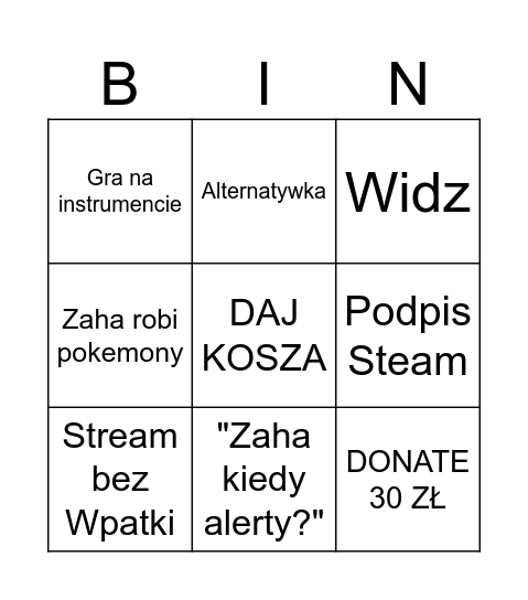 Bingo Streamowe Bingo Card