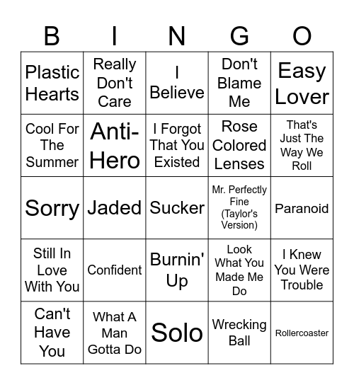 The Jonas Brothers & Their Exes Bingo Card