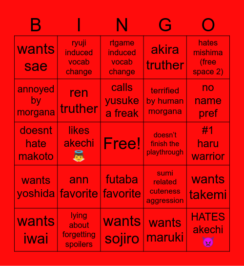 lottie persona 5 bingo Card