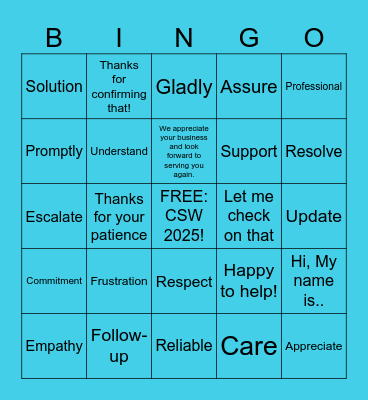 CSW 2025 BINGO Card