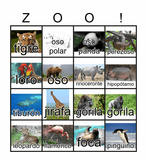 Animales en el Zoológico Bingo Card