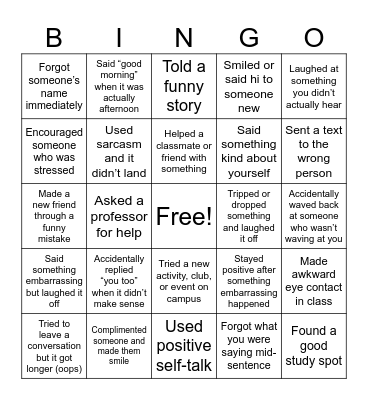 Social Skills Bingo Card