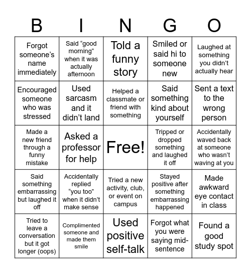 Social Skills Bingo Card