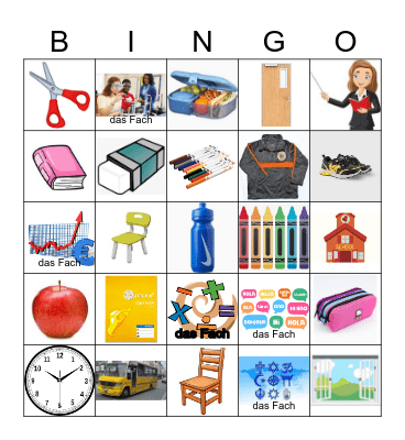 School Bingo Card