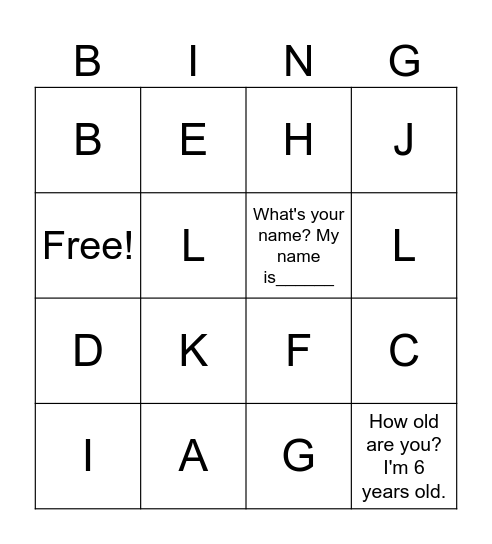 Sounds of Alphabet A-L Bingo Card