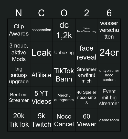 Noco 2025/26 Bingo Card