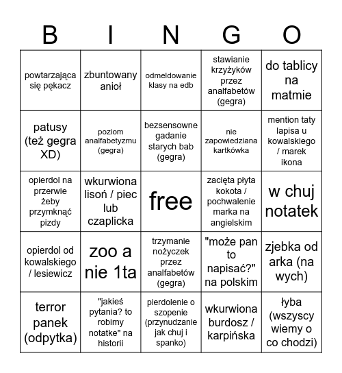 cały tydzień Bingo Card