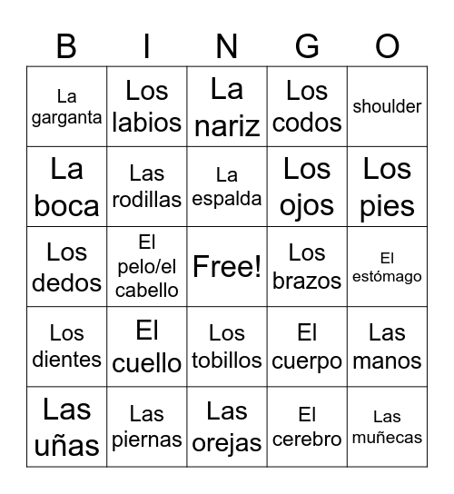 El Cuerpo Bingo Card