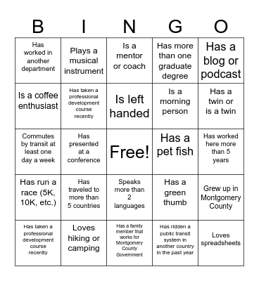 All Policy Team Bingo Card