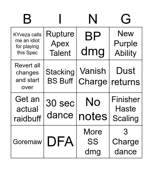Midnight Sub Bingo Card