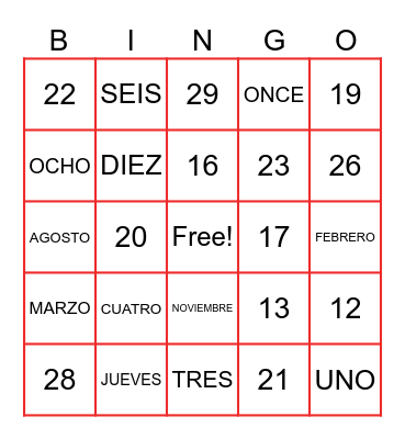 El Calendario Bingo Card