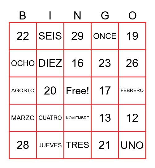 El Calendario Bingo Card