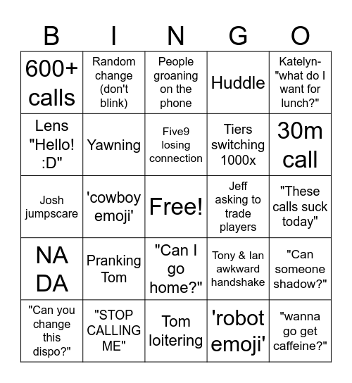 WSH BINGO Card