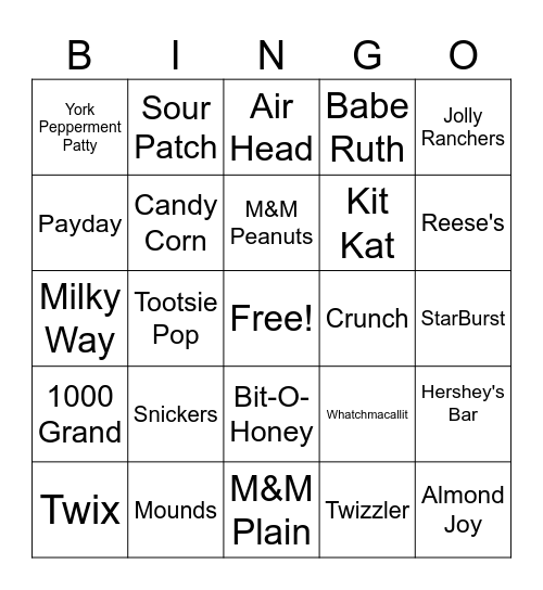 Candy Bingo Card