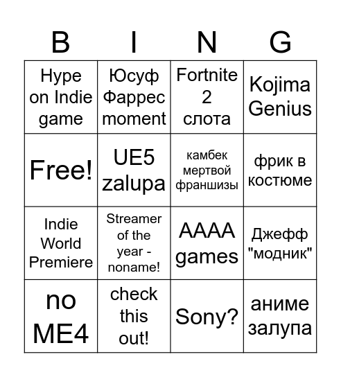 The Game Awards 2025 Bingo Card