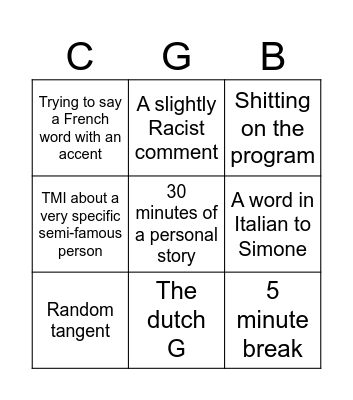 Common Grounds Bingo Card