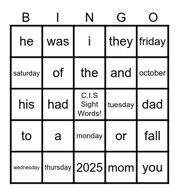 Do you know Your Sight Words Bingo Card