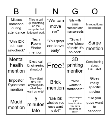 Bricks BINGO Card