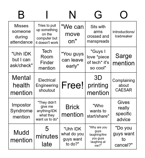 Bricks BINGO Card
