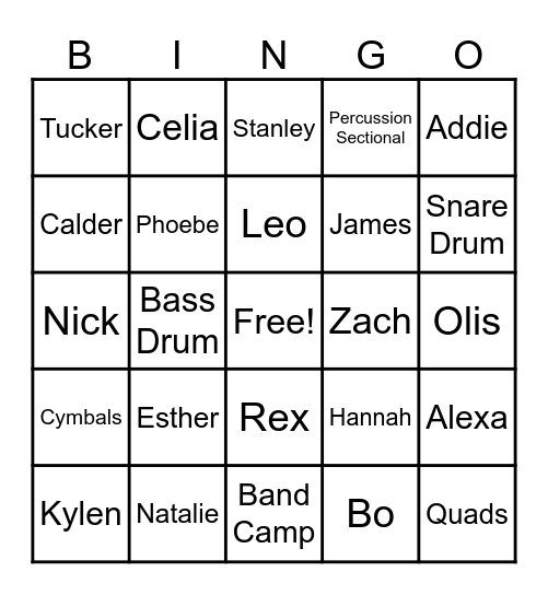 Drumline Bingo Card