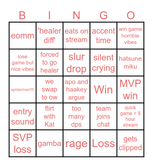 Teph Rivals Bingo Card