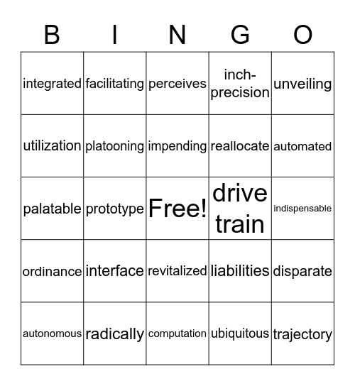 Self-Driving Car Bingo Card