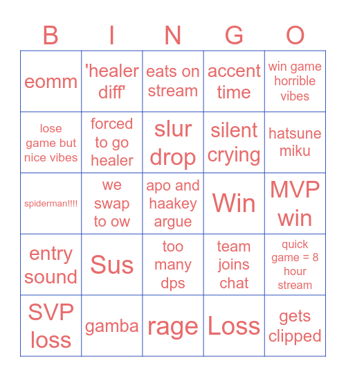 Teph Rivals Bingo Card
