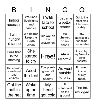 Cause and Effect Bingo Card