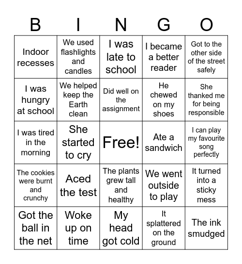 Cause and Effect Bingo Card