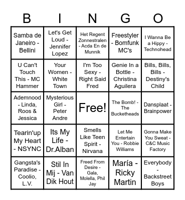 90's Hits! Bingo Card