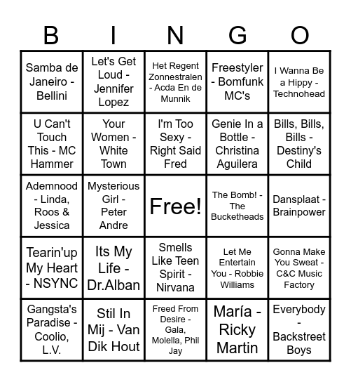 90's Hits! Bingo Card