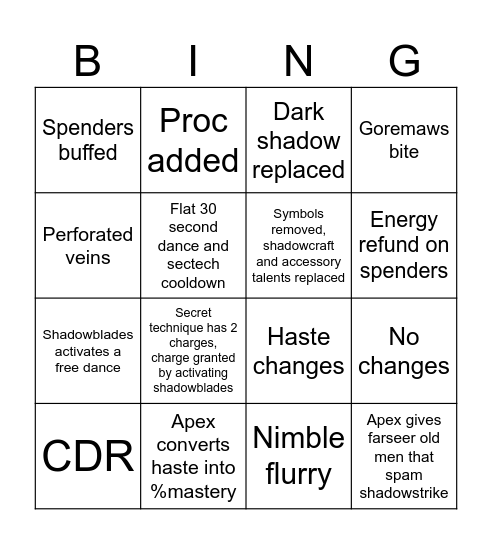 Sub Rogue Alpha Bingo Card