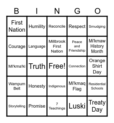Land Acknowledgement Bingo Card