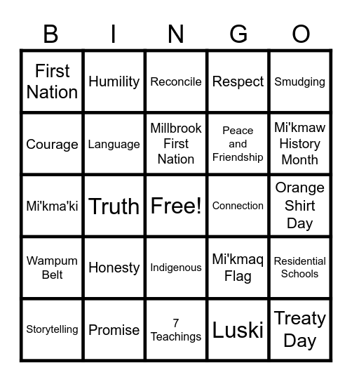 Land Acknowledgement Bingo Card