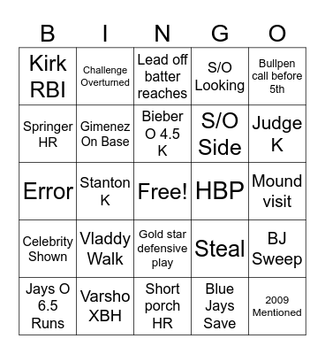 ALDS Game 3 Bingo Card