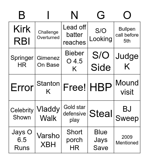 ALDS Game 3 Bingo Card