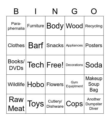 Dumpster Bingo Card