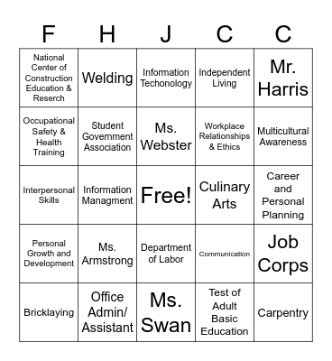 Finch- Henry Bingo Card