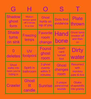 Howloween Phasmophobia Bingo Card