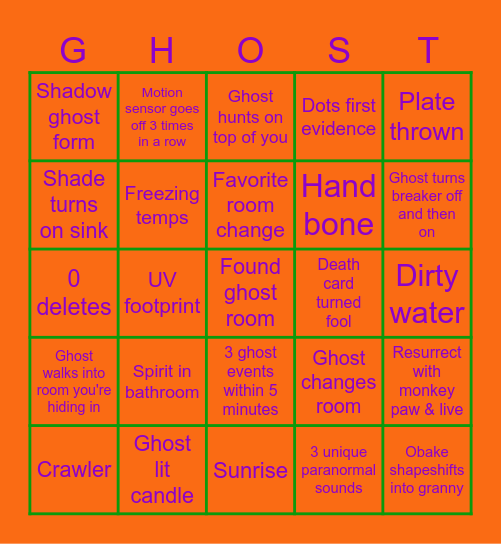 Howloween Phasmophobia Bingo Card
