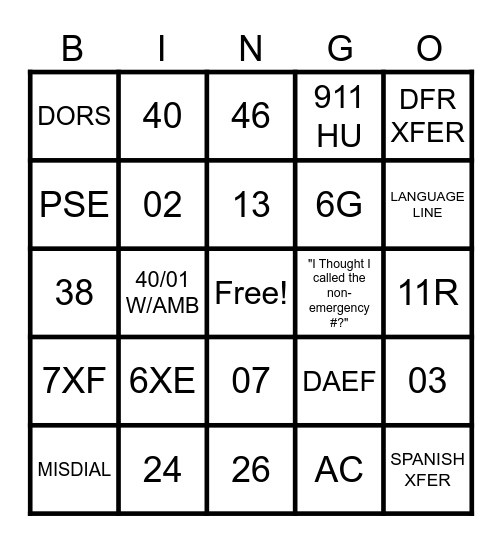 911 BINGO! Bingo Card
