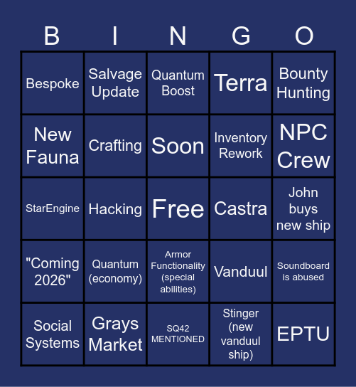 CIS CitizenCon 2955 Bingo Card