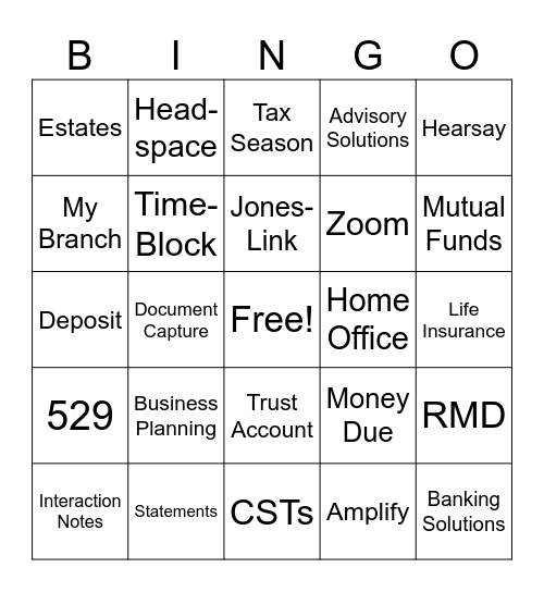 Edward Jones Bingo Card