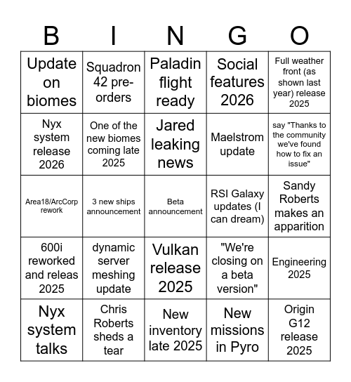 CitizenCon 2955 Bingo Card